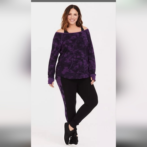 Torrid Active Sweatpants Size 2x & Active Sweatshirt 1x Black And Purple Tie Dye - Picture 14 of 14